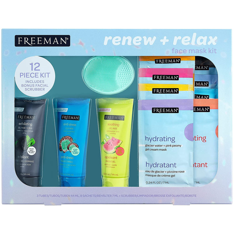 FREEMAN Limited Edition Renew & Relax Facial Mask Kit, Variety Face Mask Set